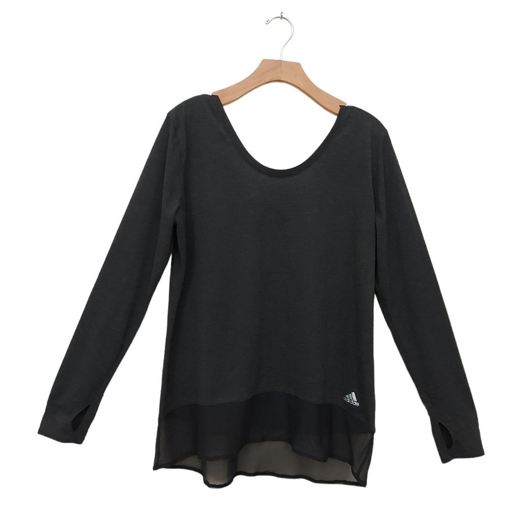 Adidas Climalite Womens Active Top Large Long Sleeve Thumbholes Scoop Neck Gray